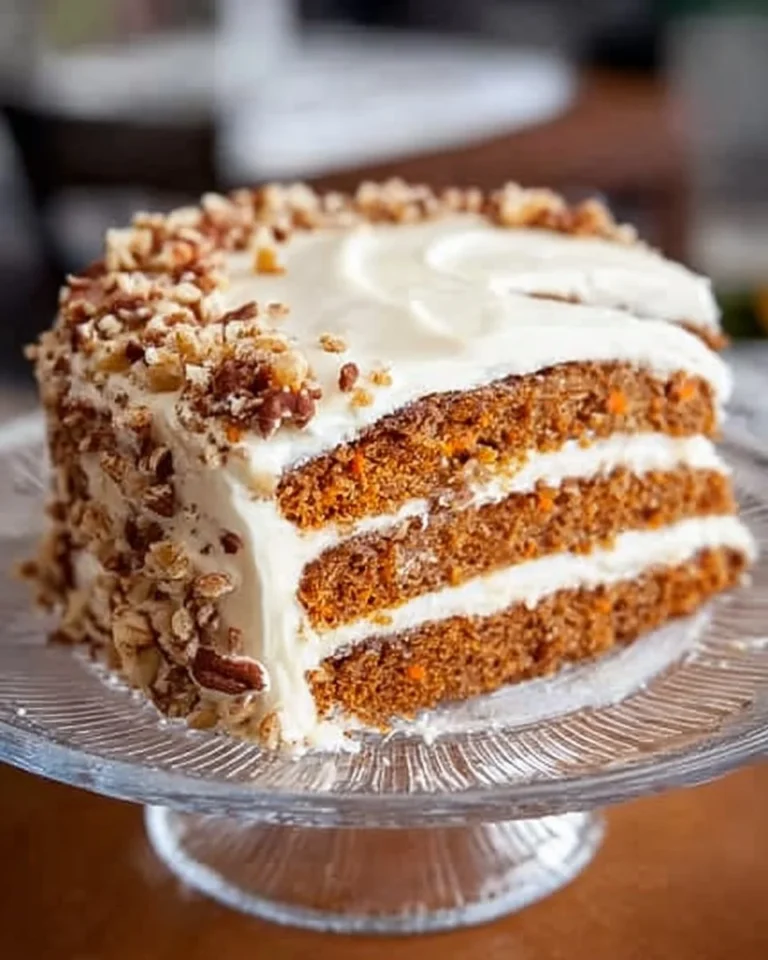 Saftiger Karottenkuchen auf einem Teller mit einer Gabel daneben