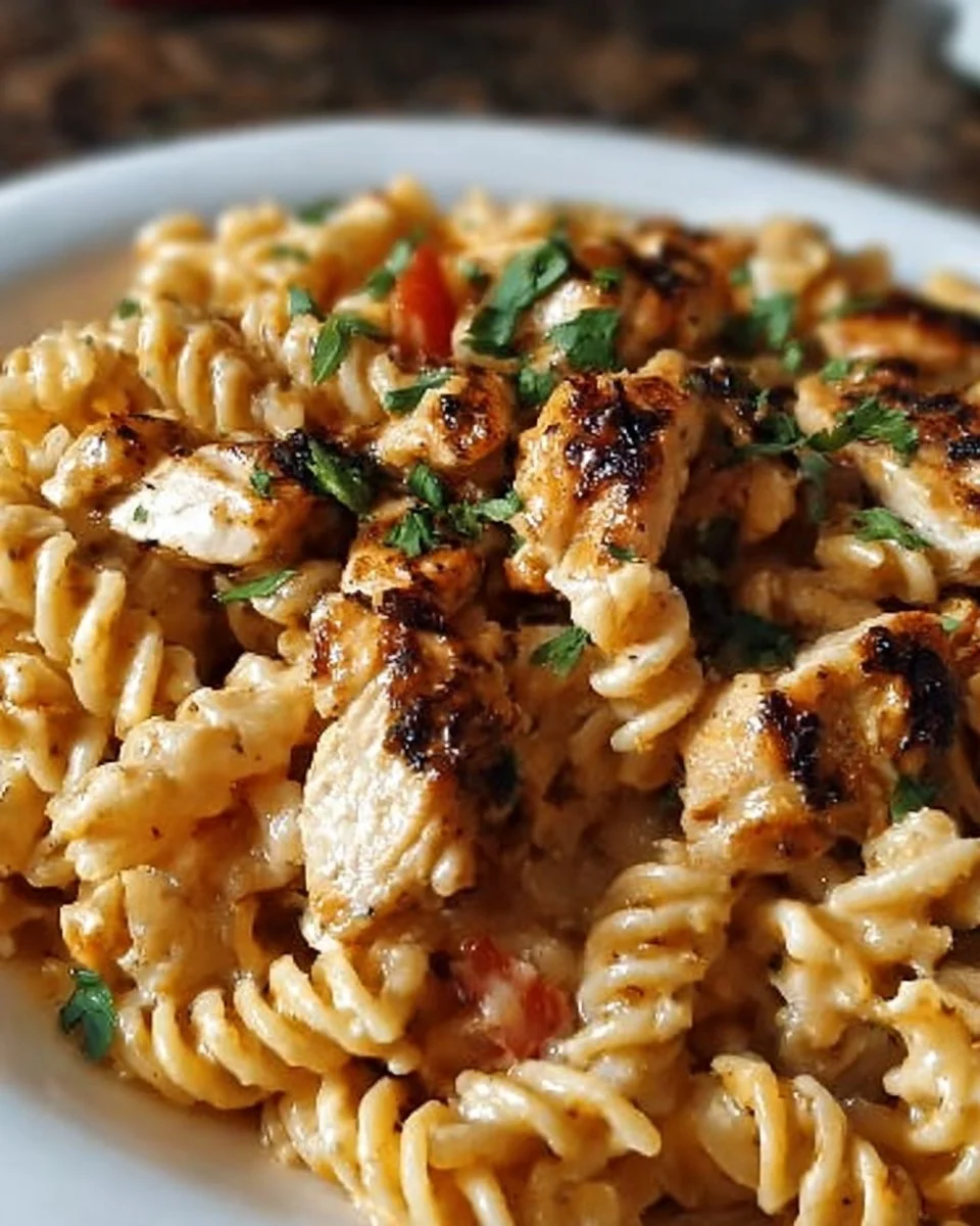 Käse Cajun Knoblauch Hühnchen Rotini mit frischen Zutaten