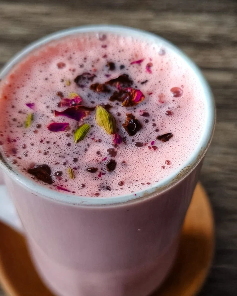 Kashmiri Pink Chai Rezept mit geschlagenem Tee und Gewürzen