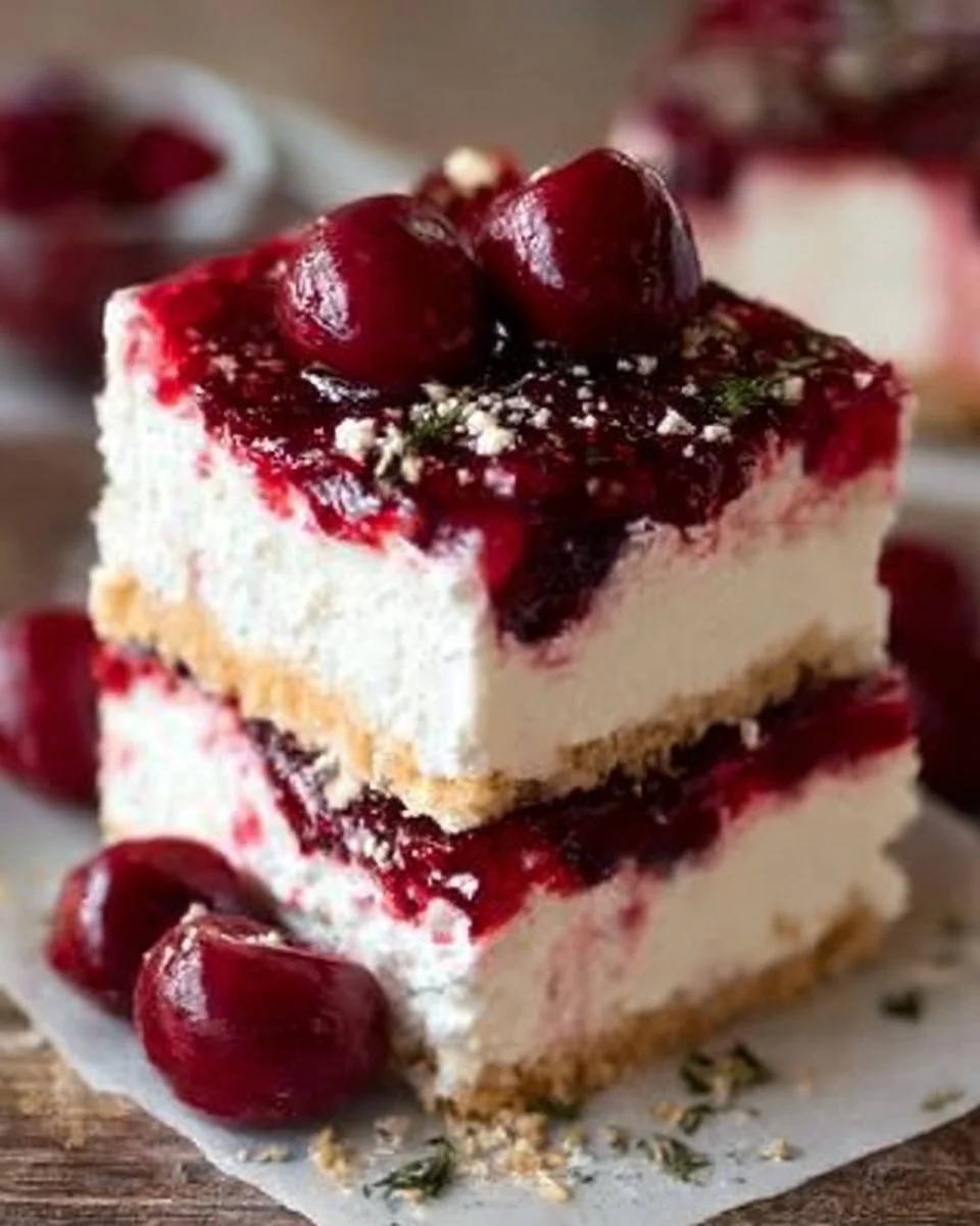 Kein-Back-Cherry Yum Yum Dessert mit Kirschen und Schichten von Crème und Keksen