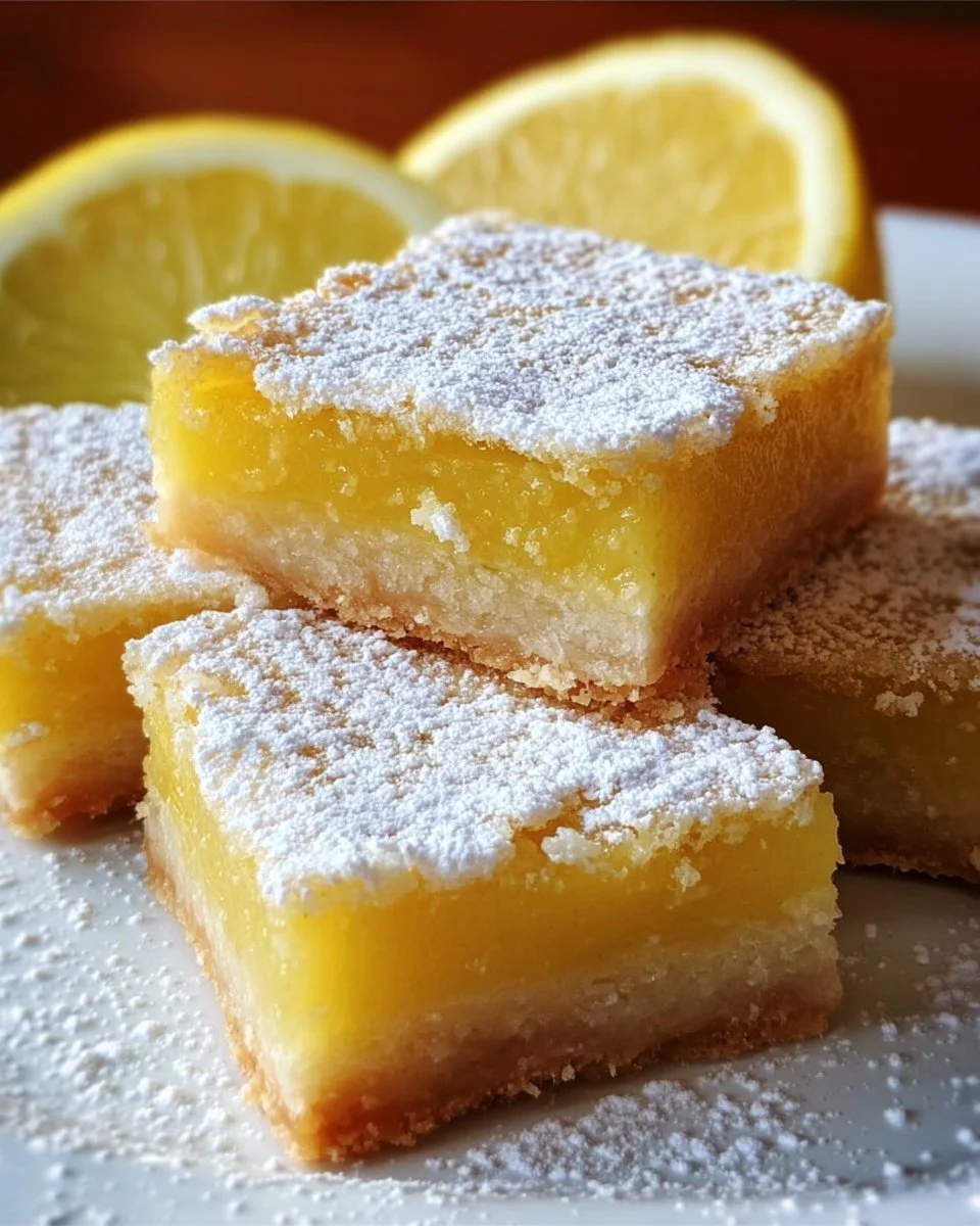 Klassische Zitronenriegel mit Zitronenfüllung auf einem Teller.