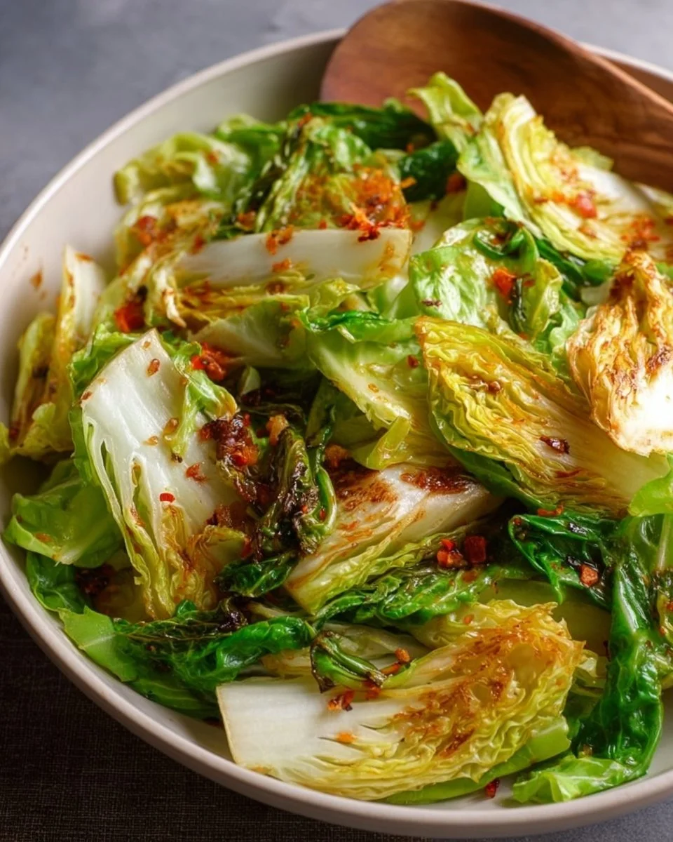 Knuspriger asiatischer Kohl zubereitet im Wok mit frischen Zutaten.