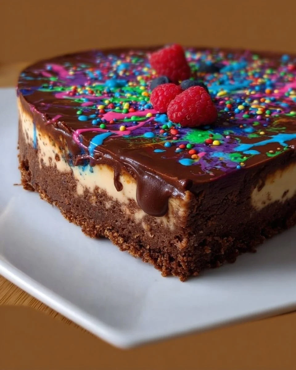 Kosmischer Brownie-Käsekuchen mit saftigen Schichten und cremigem Belag