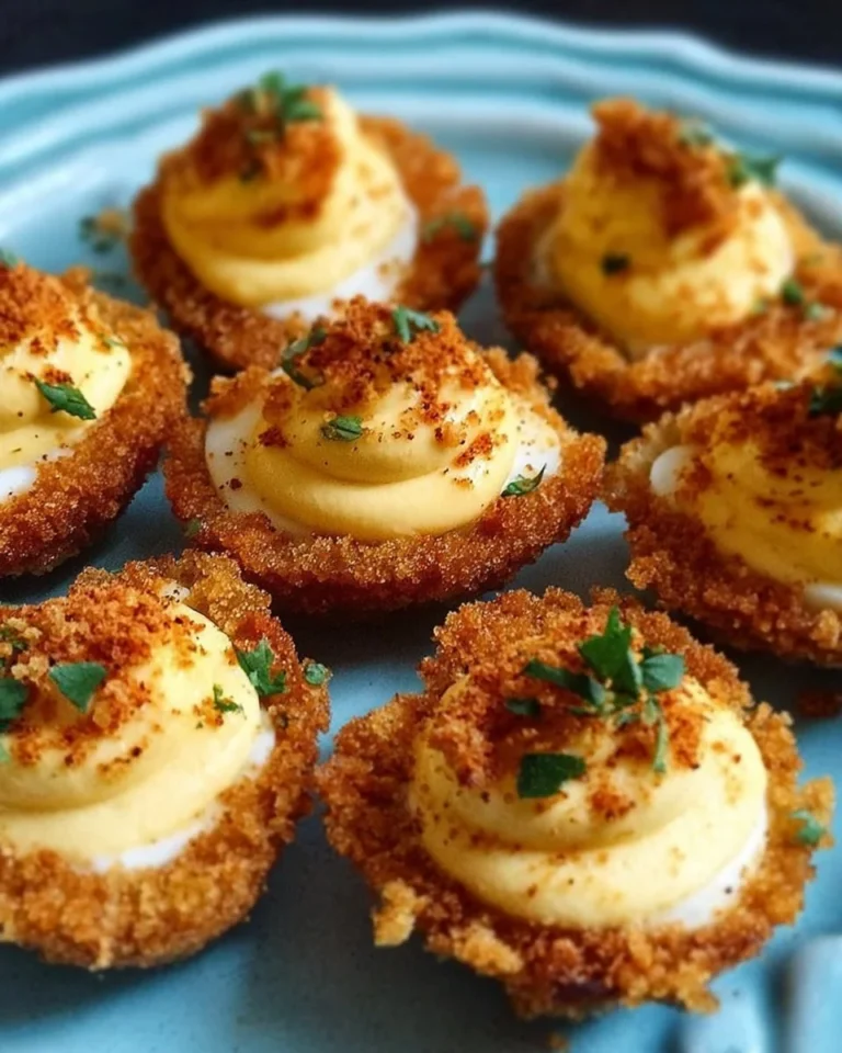 Kreolisch frittierte Eier mit Teufelsfüllung auf einem Teller serviert