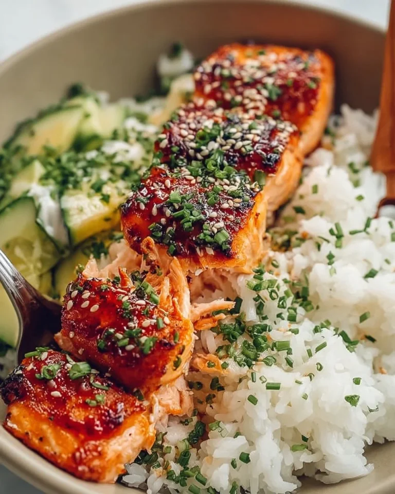 Krosse Protein-Salmon-Schalen serviert mit Kokosreis auf einem Teller