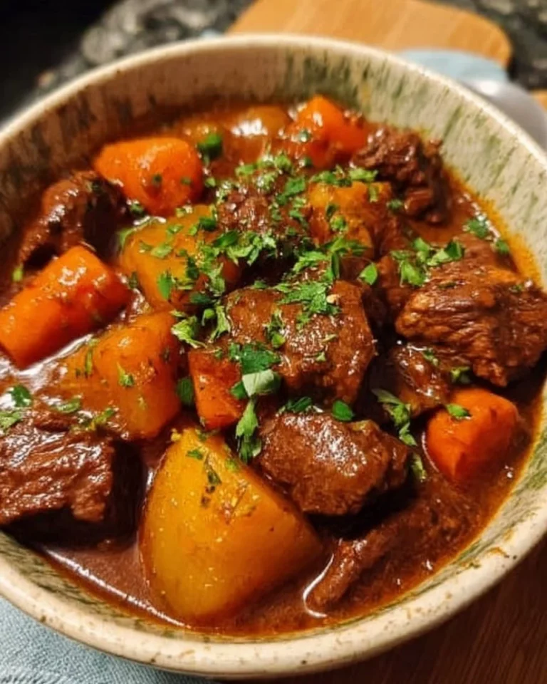 Langsam gekochter schottischer Rindereintopf ohne Alkohol mit Gemüse