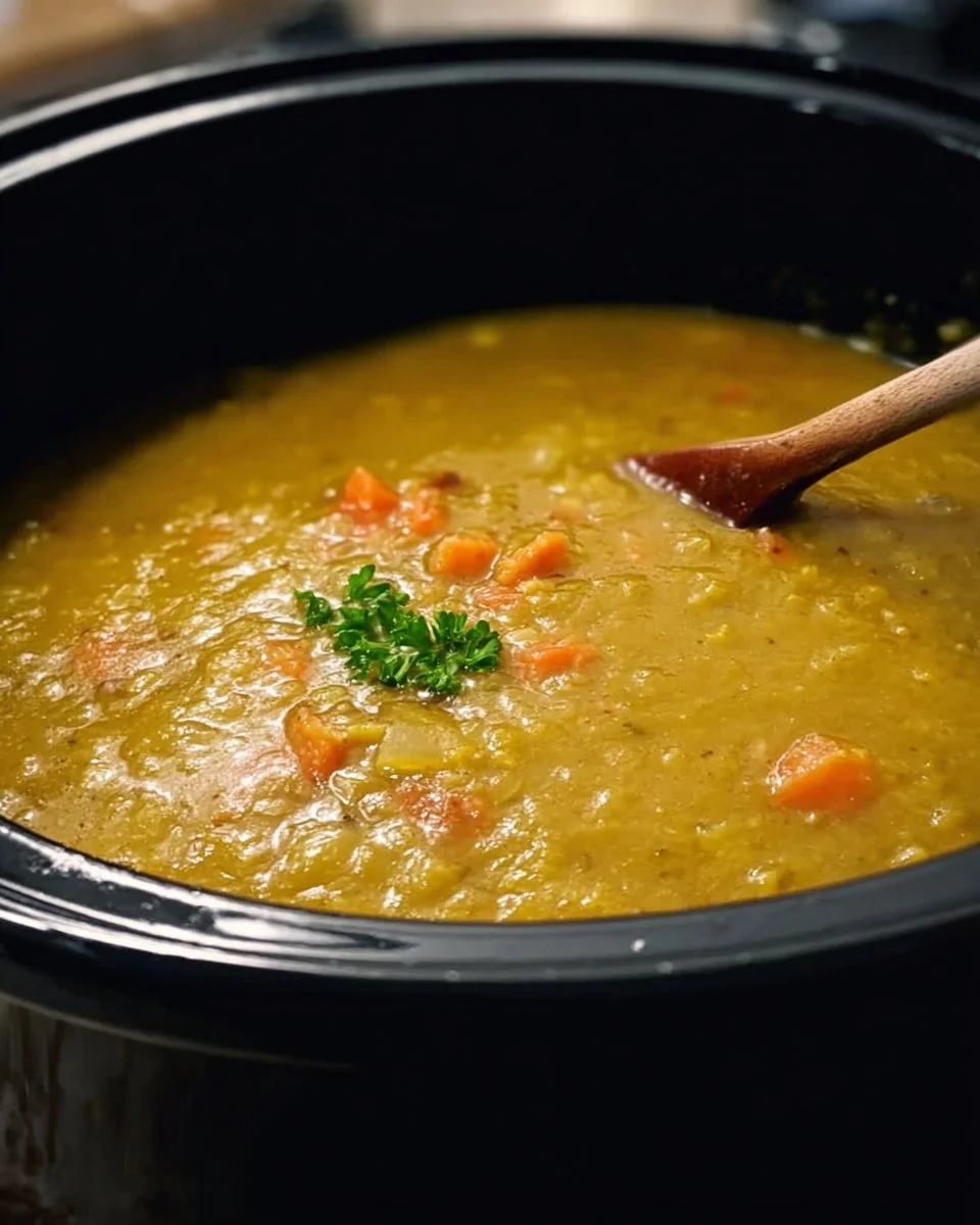 Leckere Spalterbsensuppe aus dem Langsamkocher mit frischen Zutaten