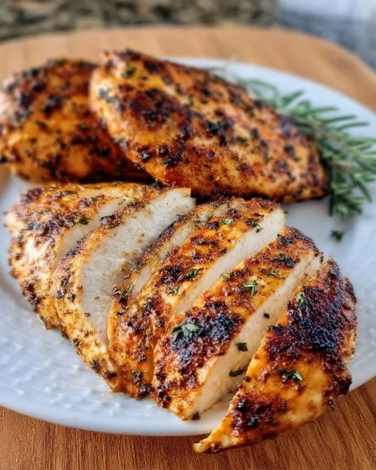 Saftiges Luftfritteusen-gegrilltes Hühnchen auf einem Teller serviert.