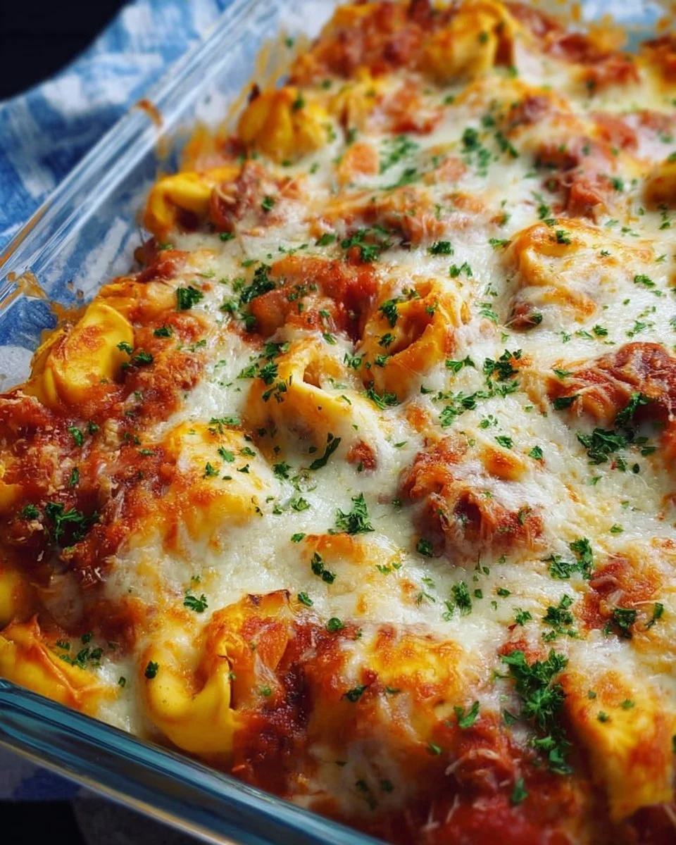 Leckere Millionen-Dollar-gebackene Tortellini in einer bunten Servierplatte