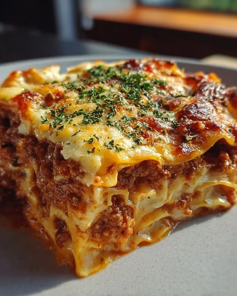 Millionen-Dollar-Lasagne mit Käse und frischen Zutaten auf einem Teller