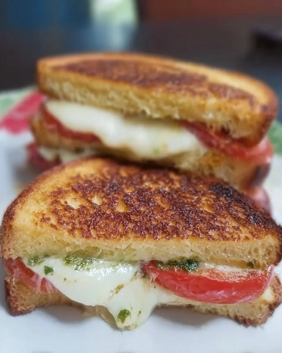 Leckeres Mozzarella Käse Sandwich mit frischen Zutaten auf einem Teller