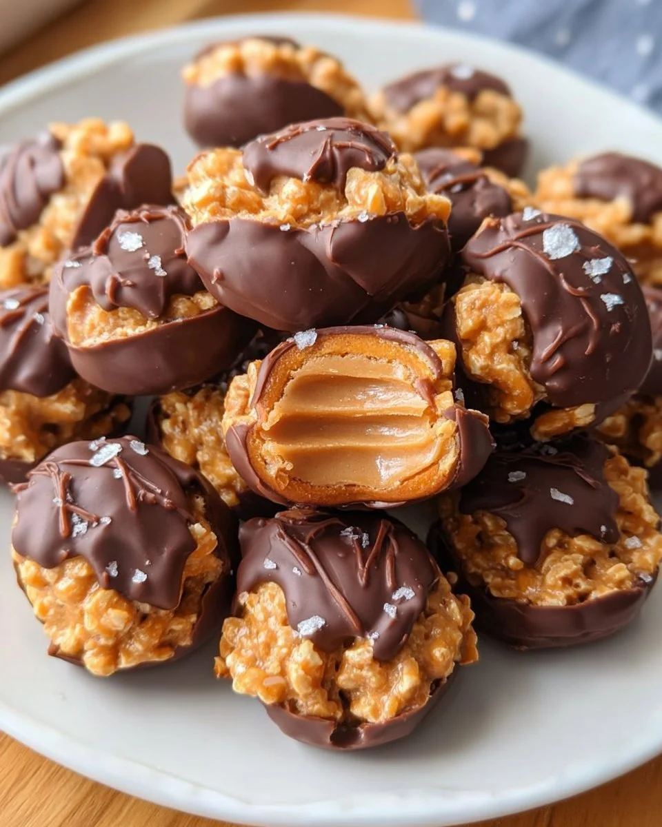 Leckere No-Bake Erdnussbutter-Brezel-Bissen auf einem Teller