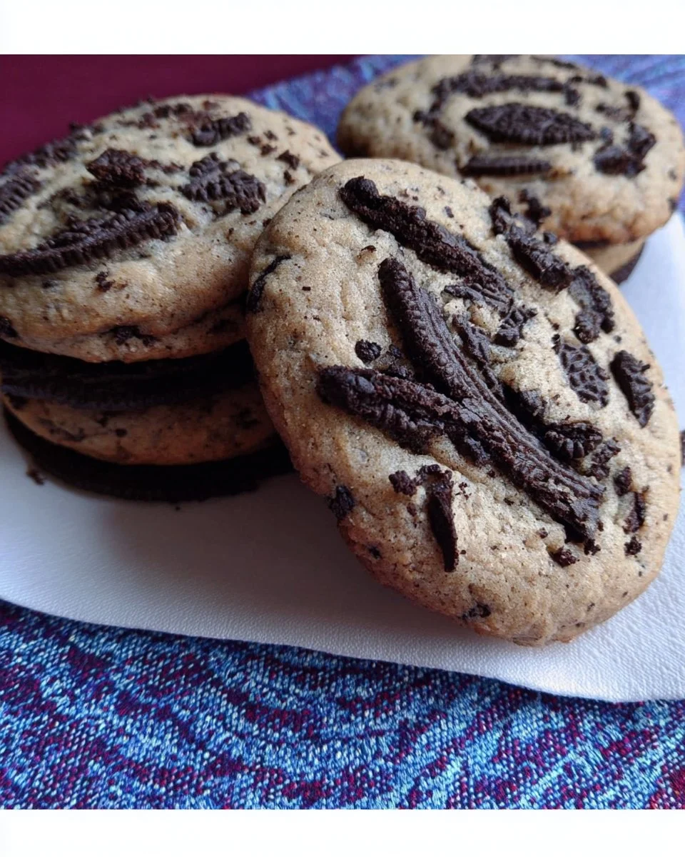Oreo-Pudding-Kekse auf einem Teller, verziert mit Schokoladensauce.