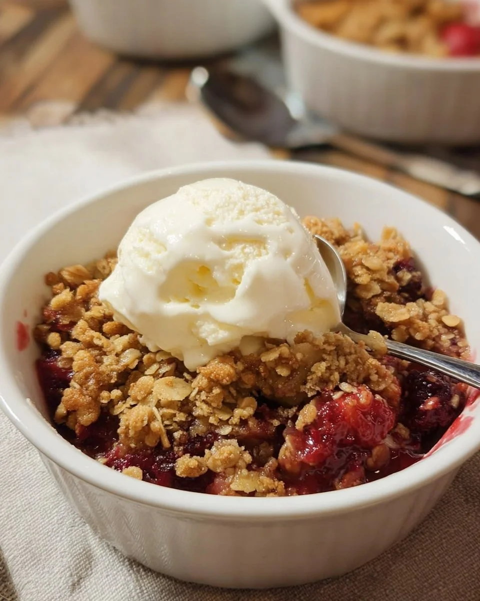 Pfannenbeeren-Crisp: Delikates Gericht mit frischen Beeren und knusprigem Belag.