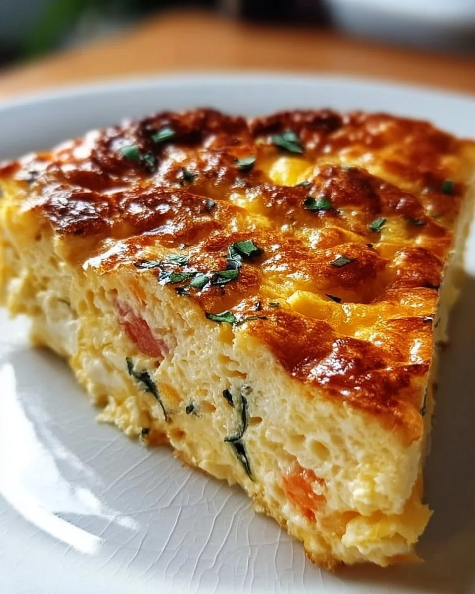 Proteinreicher Hüttenkäse-Eierauflauf in einer Keramikform