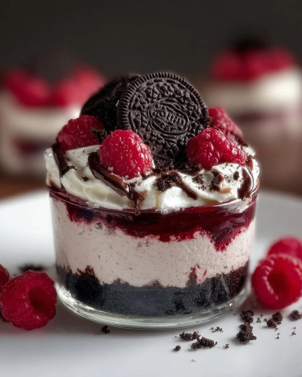 Delicious Raspberry-Oreo Dessert with creamy filling and crunchy Oreo crumbs