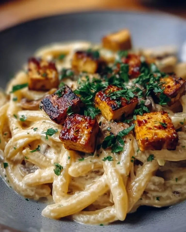 Räuchertofu-Cremepasta mit frischen Zutaten in einer Schüssel
