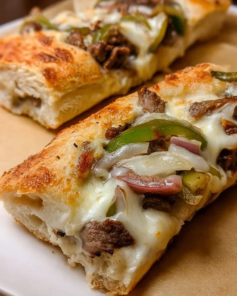 Rindfleisch Philly Cheesesteak Pizza-Sticks mit geschmolzenem Käse und frischen Zutaten