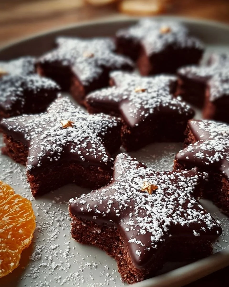 Leckere saftige Schoko-Orangen-Sterne auf einem Teller