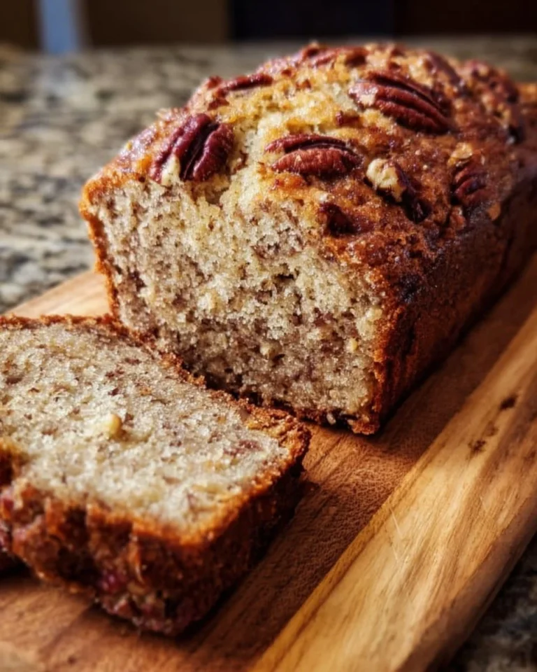Saftiges süßes Alabama Pecan Brot frisch gebacken auf einem Holzbrett
