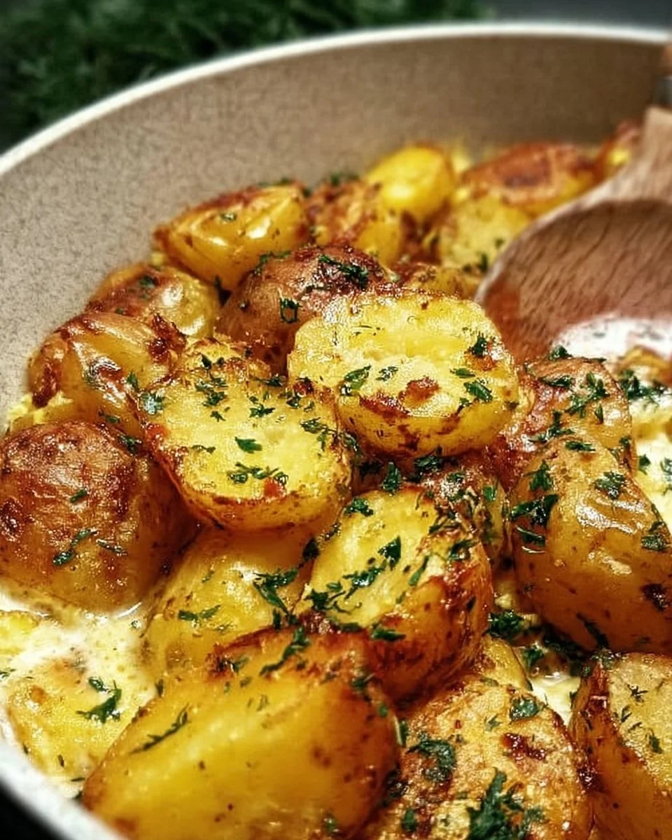 Schwedische Kartoffeln in einer Schüssel mit frischen Kräutern