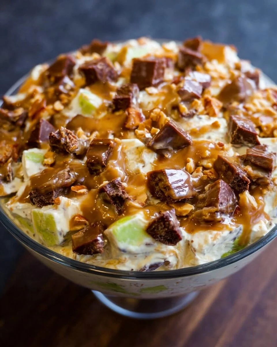 Snickers-Salat mit Erdnüssen, Karamell und Sahne - ein kreatives Dessert