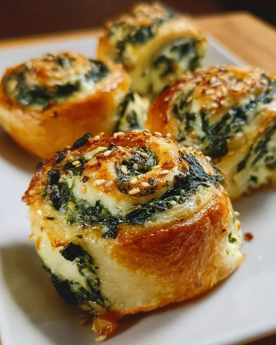 Leckere Spinat-Ricotta-Rollen auf einem Teller serviert