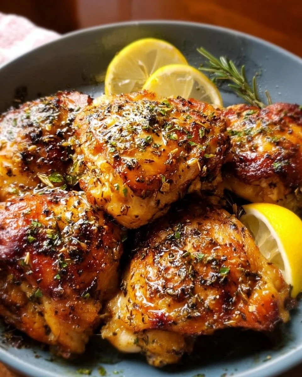 Sticky gebackene Zitronenpfeffer-Hühnchenkeulen frisch aus dem Ofen