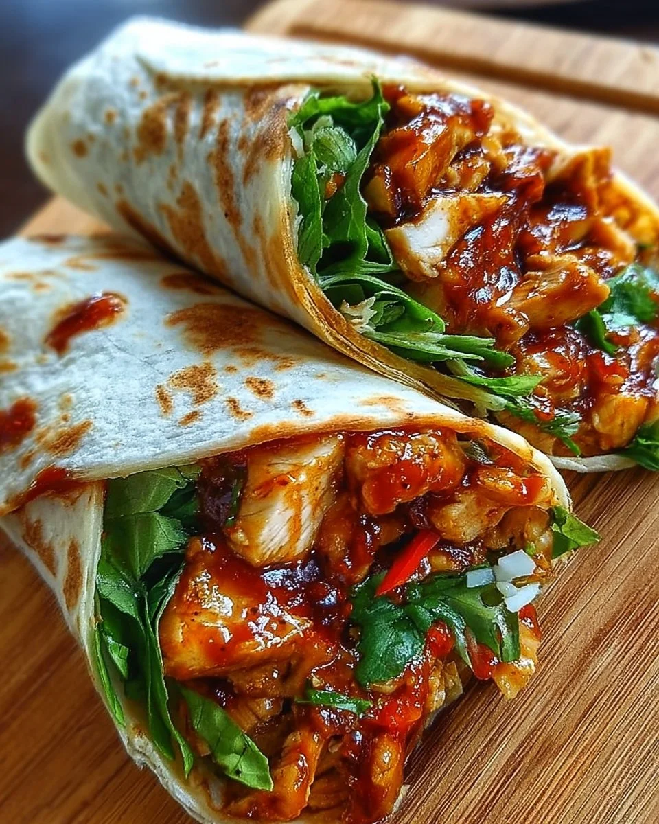 Süße Chili-Hähnchen-Wraps auf einem Teller serviert