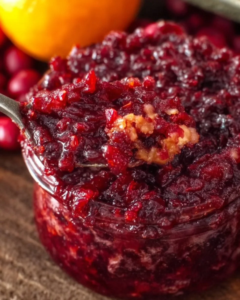 Vintage Frischer Preiselbeer-Orange Relish in einem Glas