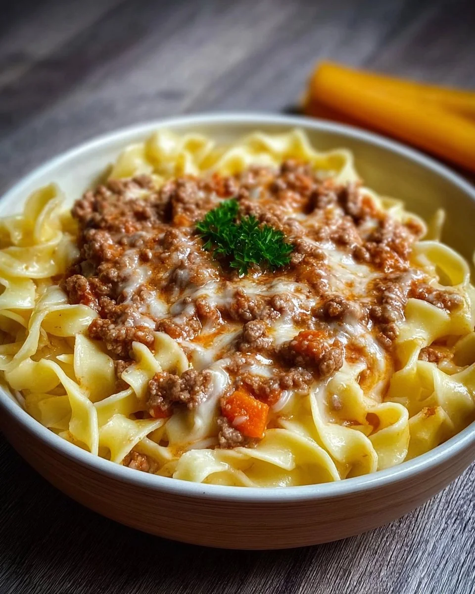 Delicious White Bolognese made with Halal beef, served in a bowl.