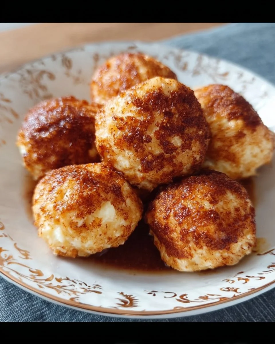 Zimt-Apfel-Hüttenkäse-Bissen auf einem Teller