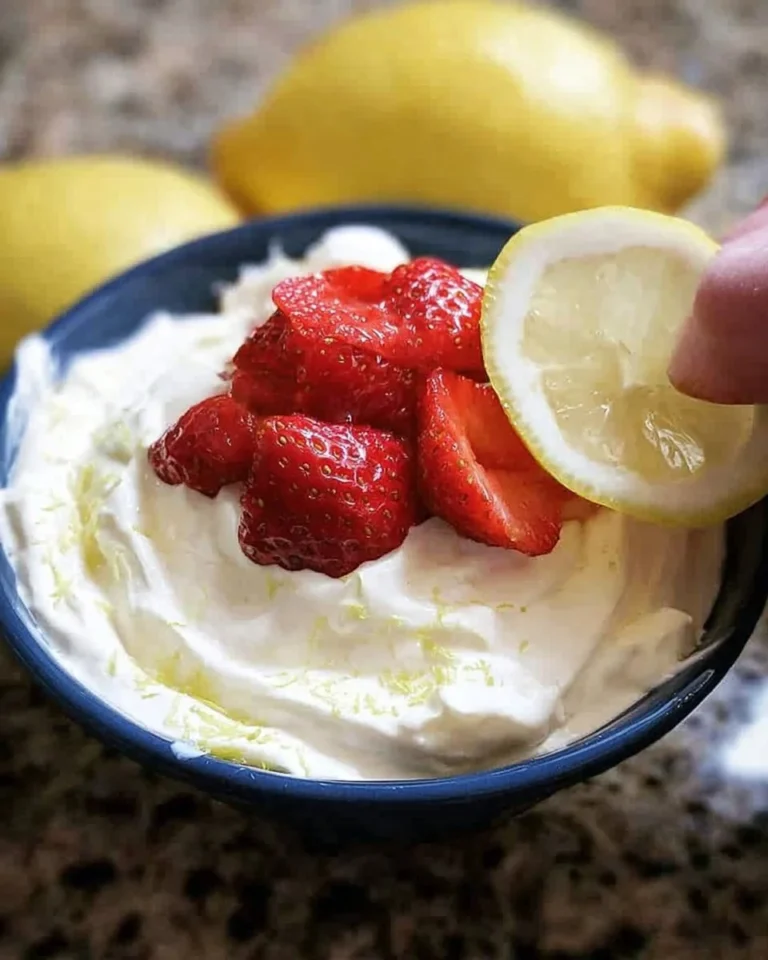 Zitronen-Cremekäse-Dip in einer Schüssel mit frischen Zitronenscheiben