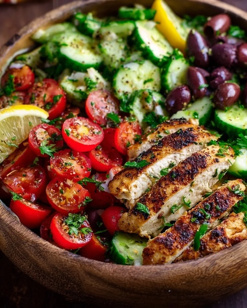 Zitronen-Kräuter-Mediterraner Hähnchensalat mit frischen Zutaten