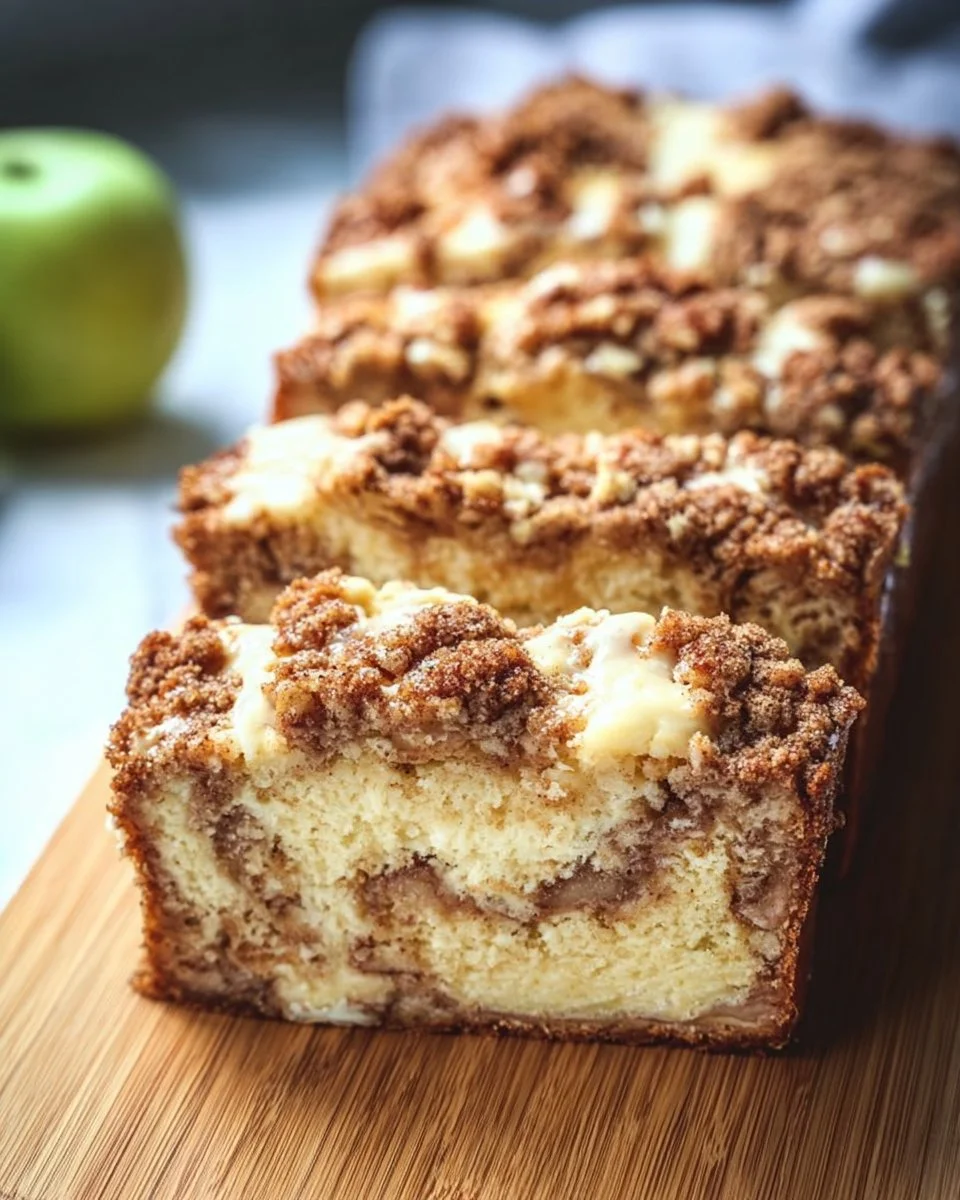 Ein köstlicher Apfel-Crisp-Käsekuchen-Brot, frisch gebacken und presented.