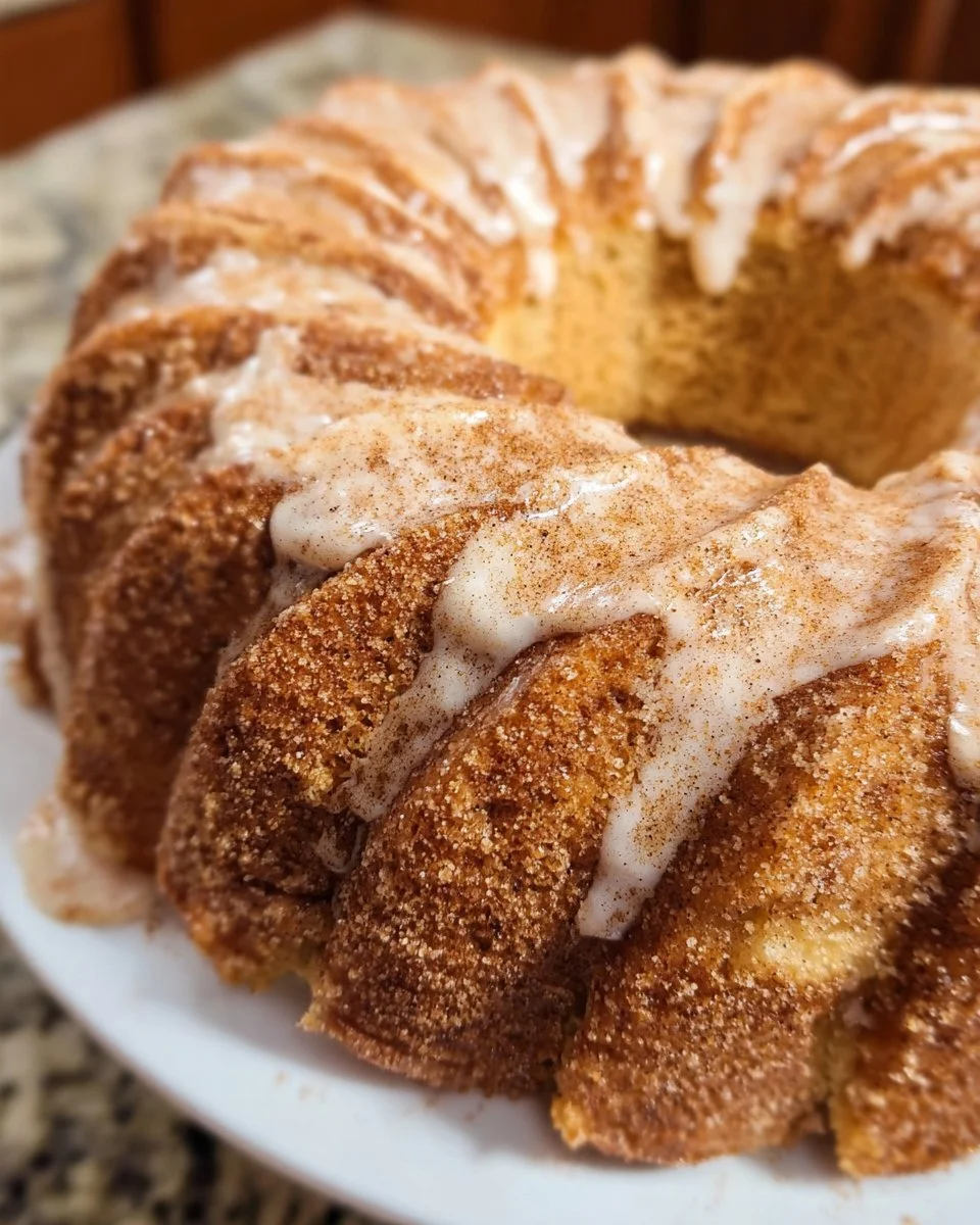 Apfelgewürz-Donut-Kuchen mit Zimt und Äpfeln auf einem Teller serviert