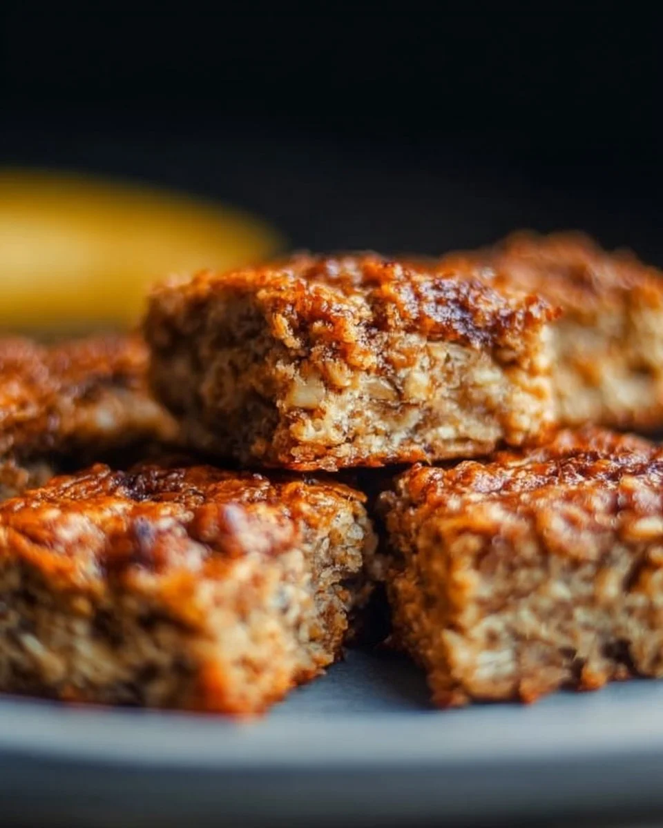 Hausgemachte Bananen-Haferflocken-Riegel auf einem weißen Teller
