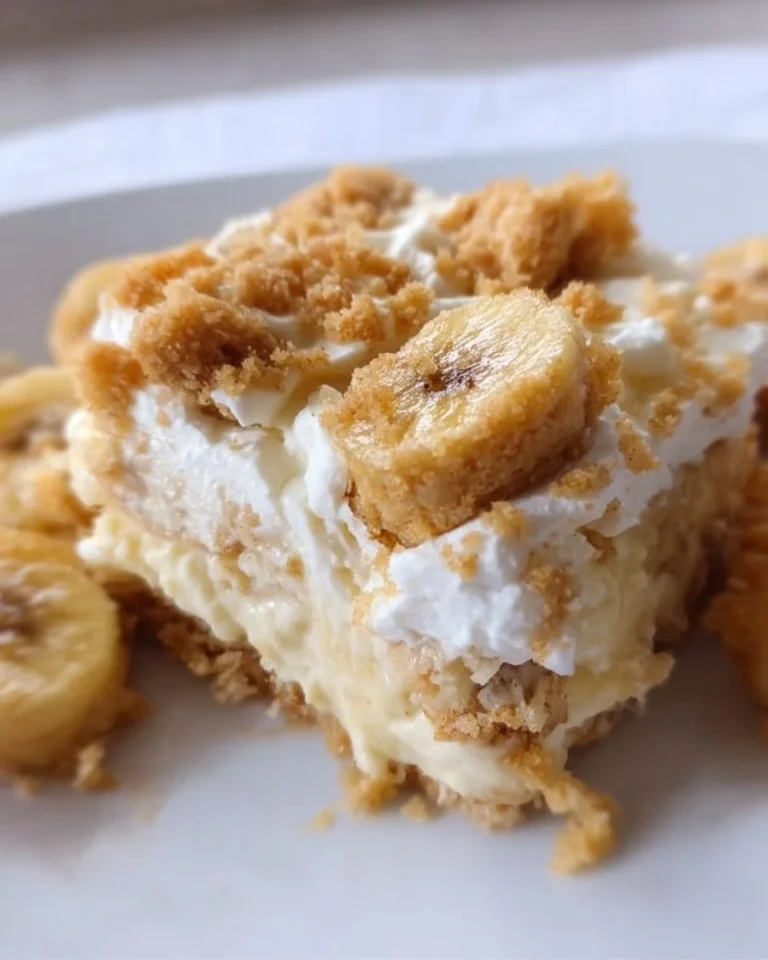 Bananenpudding-Traumriegel auf einem Teller mit frischen Bananen und Schokolade.