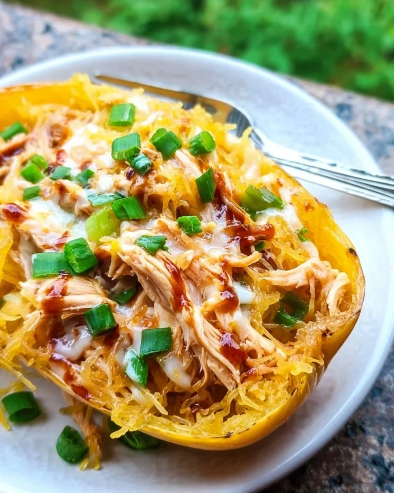 BBQ-Hähnchen-Spaghetti-Kürbis auf einem Teller serviert