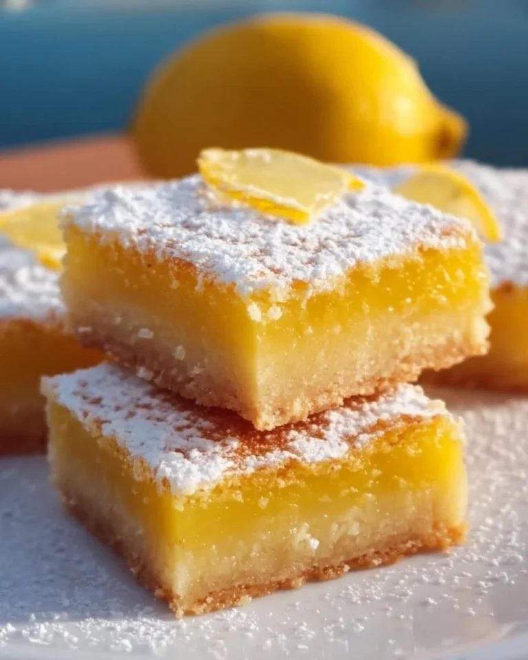 Leckere Zitronenriegel auf einem Teller garniert mit Zitronenscheiben