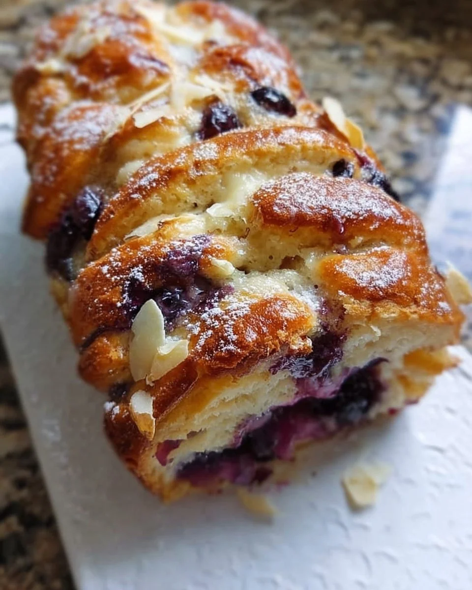 Leckeres Blaubeer-Cremekäse-Zupfbrot, frisch gebacken und appetitlich angerichtet