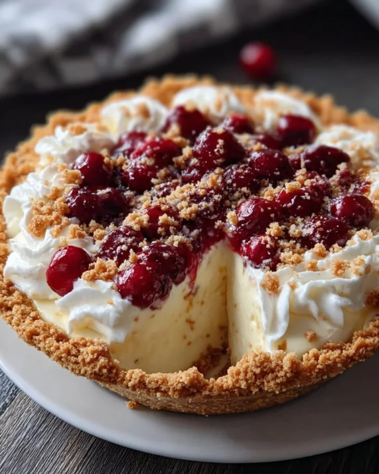 Cranberry-Frischkäsekuchen auf einem Teller mit frischen Cranberries