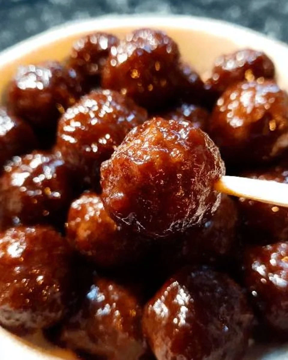 Crockpot BBQ Fleischbällchen mit Traubengelee auf einem Teller