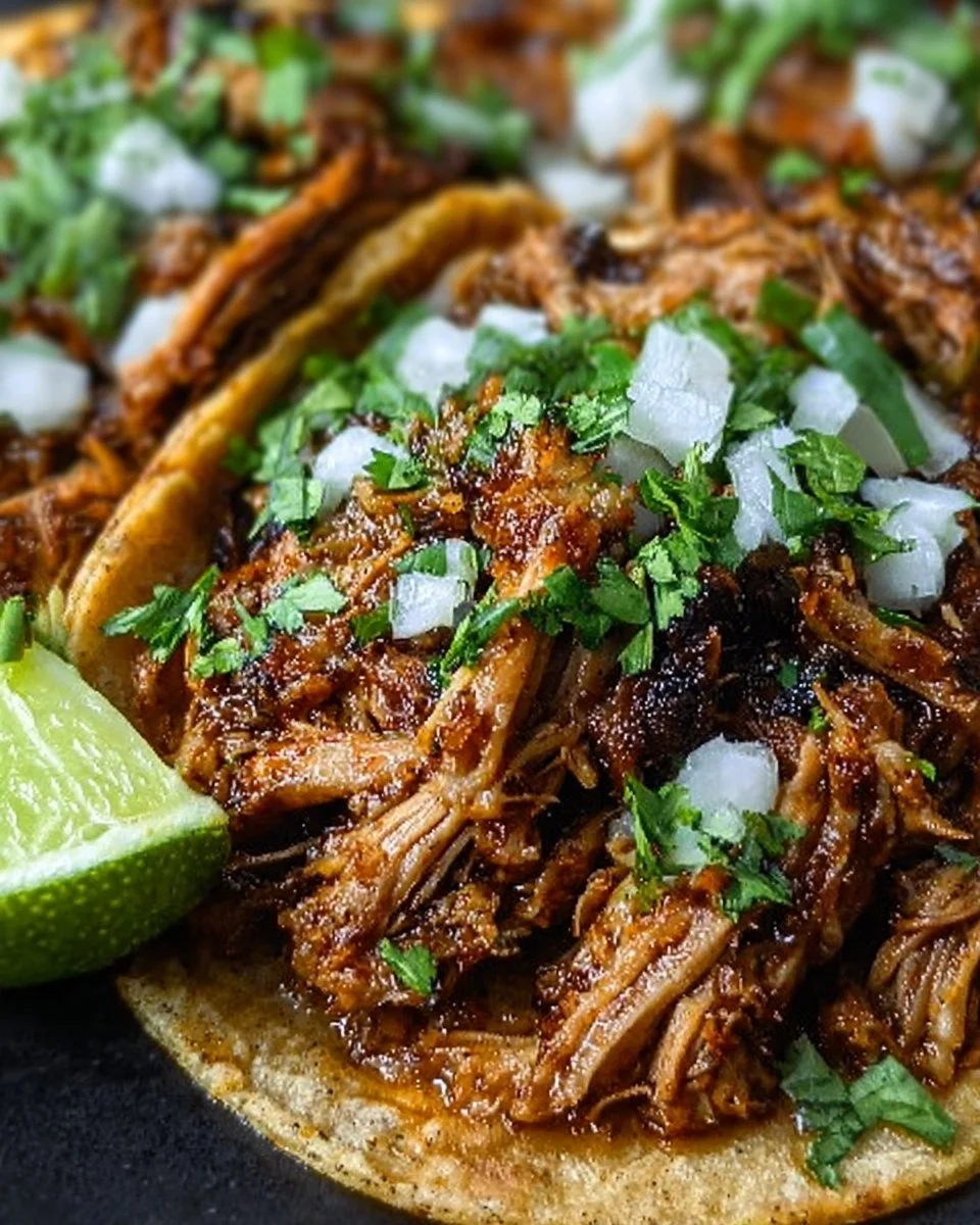Crockpot-Hühnchen-Carnitas für einfache und leckere Tacos zubereitet