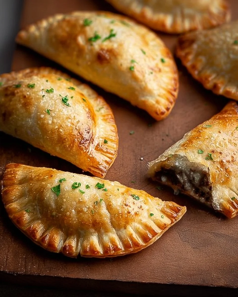 Golden brown sourdough empanadas filled with savory ingredients