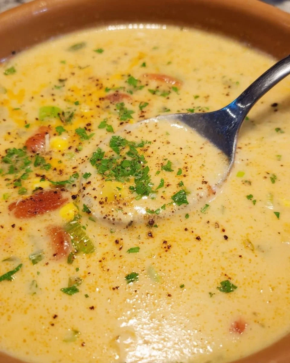 Dollys Stampede Suppe in einer Schüssel mit frischen Kräutern garniert.