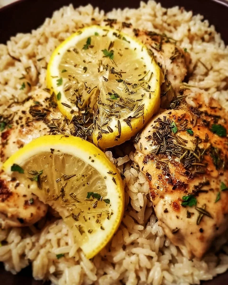 Ein Topf Zitronen-Kräuter-Hühnchen und Reis