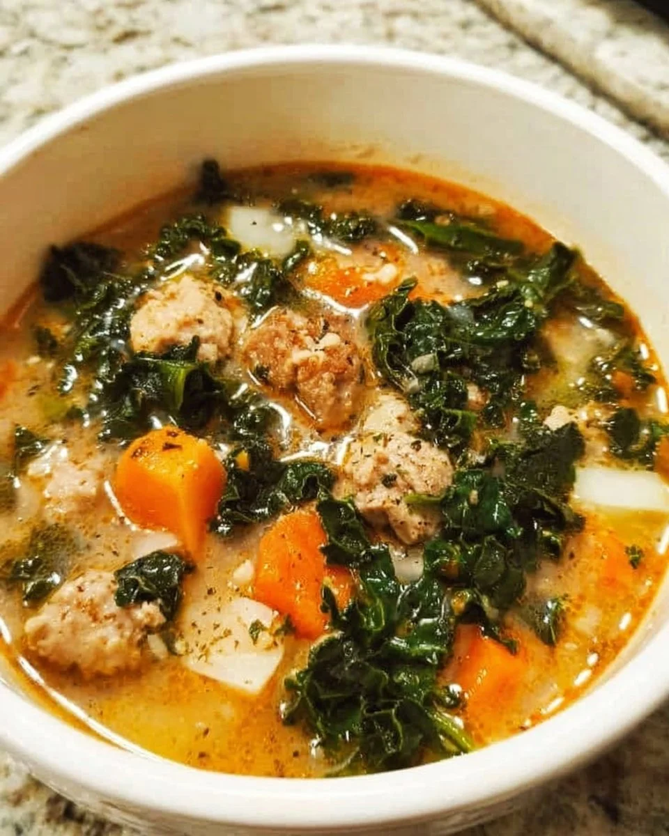 Einfache selbstgemachte Hühnerwurst-Grünkohl-Suppe