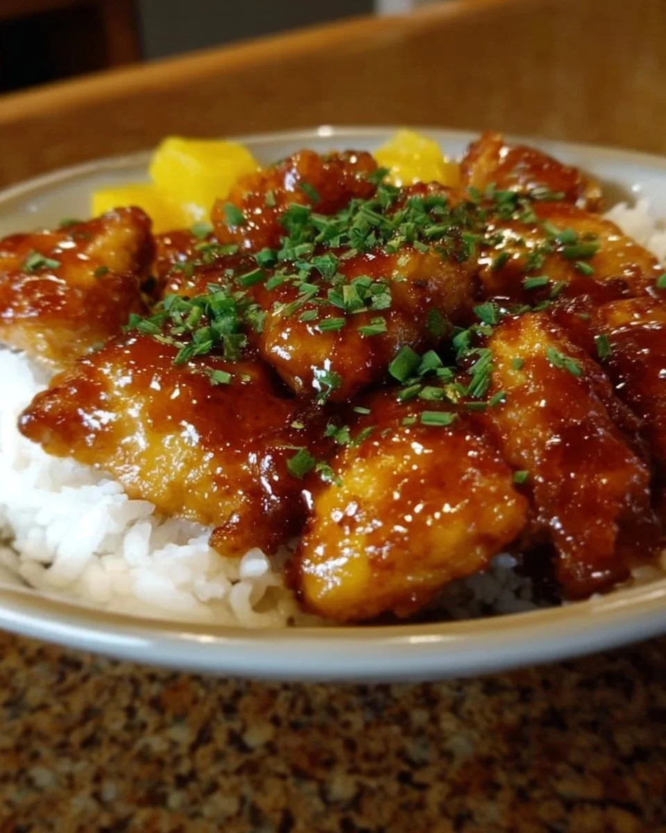 Einfache süße hawaiianische Hähnchen mit Ananas und Paprika