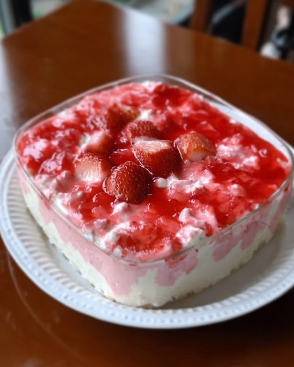 Erdbeer-Gel-Dessertkuchen mit frischen Erdbeeren und leckerem Gel-Topping